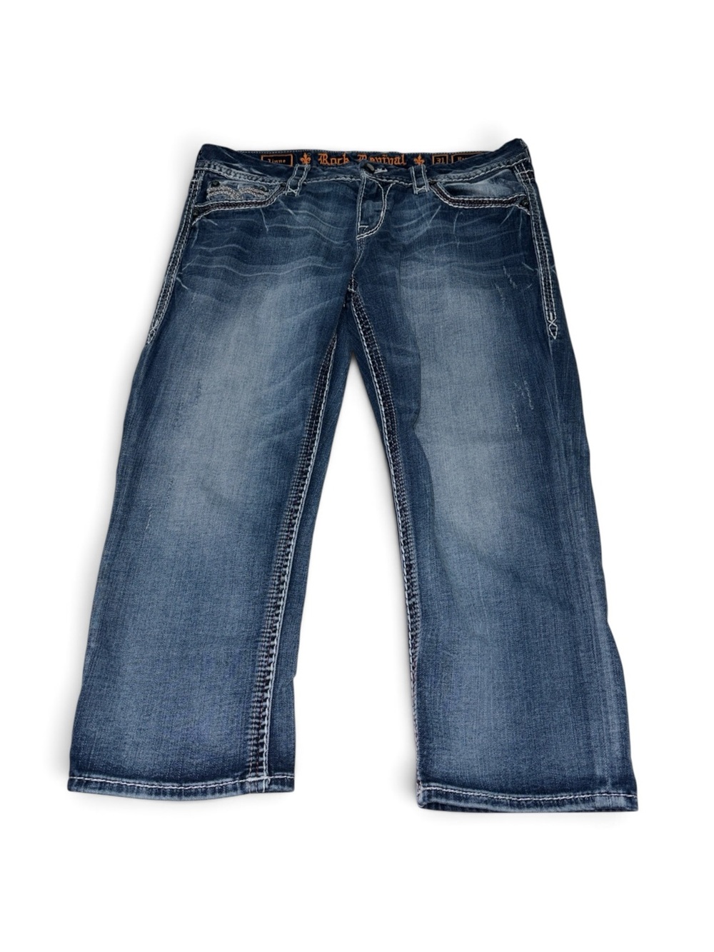 Rock Revival Women’s Size 31 Linne Easy Crop Capri Distressed Denim Jeans